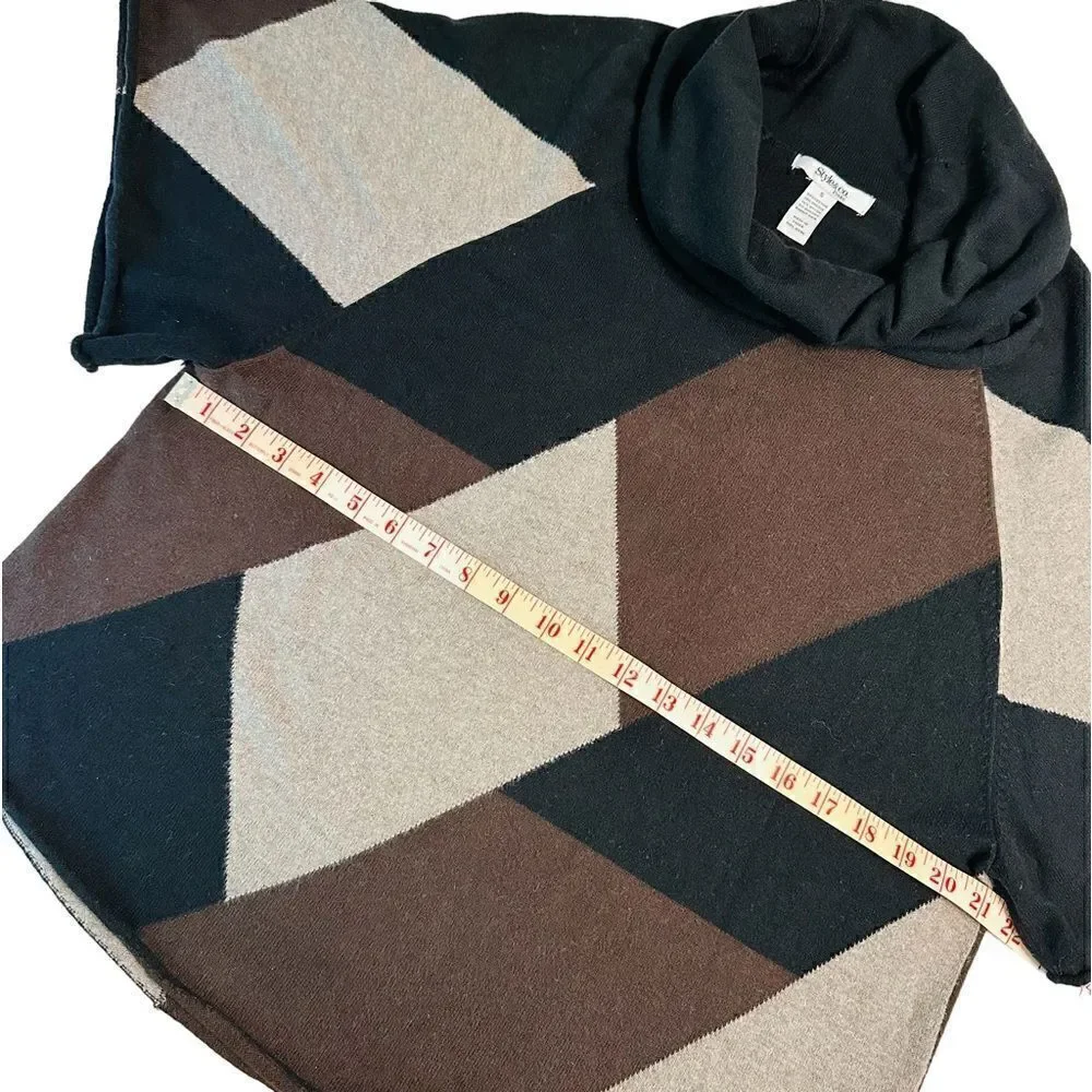 Style & Co Petite Geometric Black and Brown Cowl neck Poncho Sweater Small